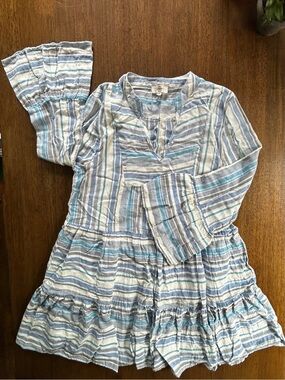 Entro Summer Stripe Bell Sleeve Tiered Dress Medium